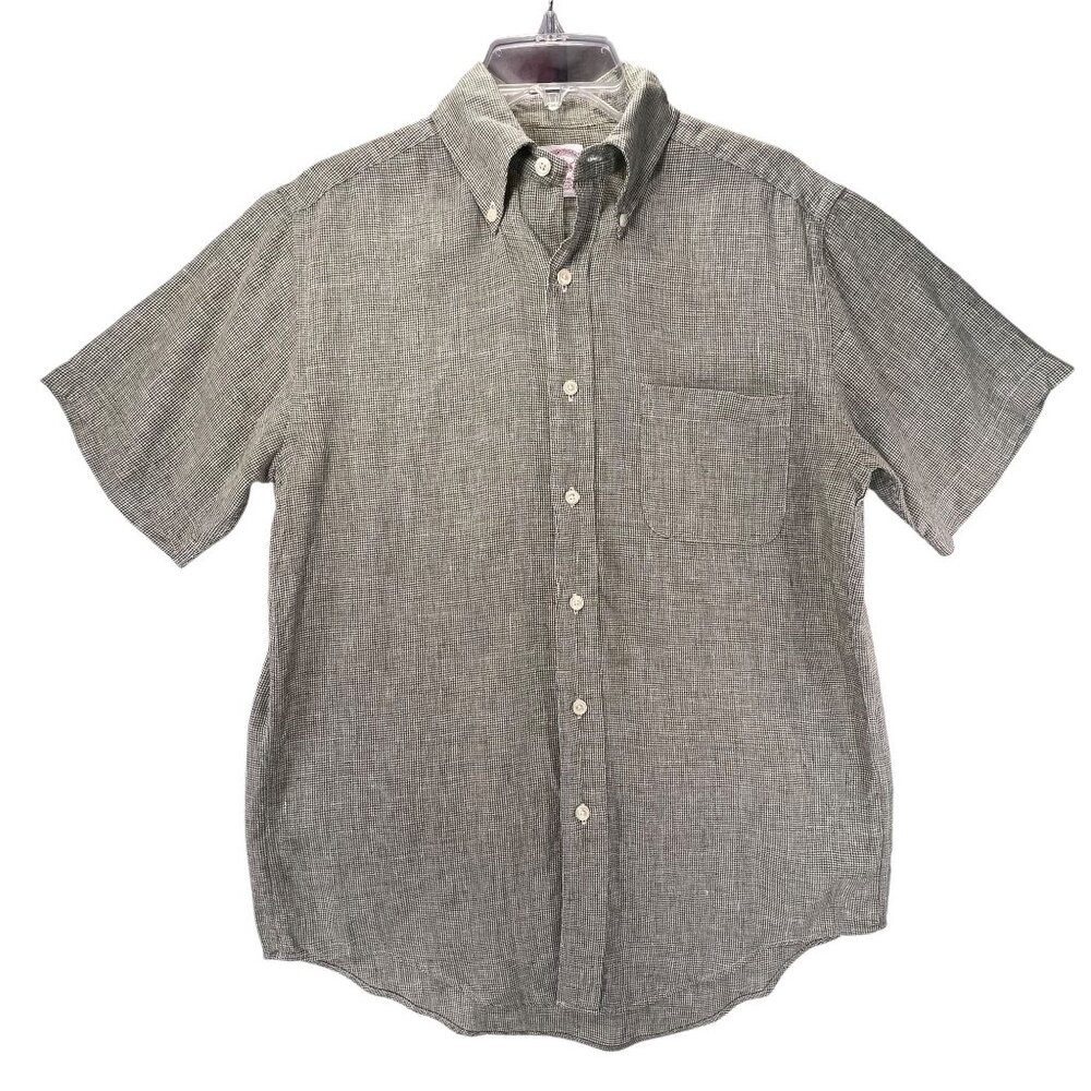 Vtg Brooks Brothers Irish Linen Mens Shirt S Short Sleeve Green Button Down